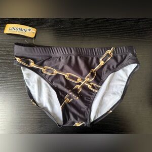 Black and Gold Chain Print Swim Briefs